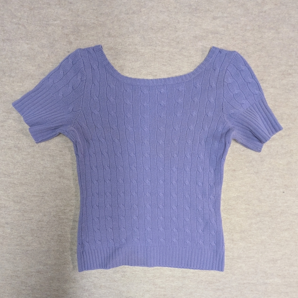 Ralph Lauren Cashmere Lavender Cable Knit Scoop Neck Short Sleeve Sweater - Picture 6 of 7